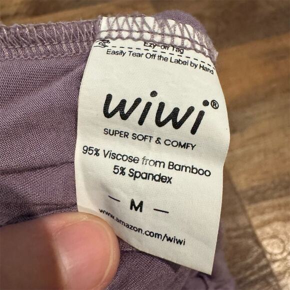 Wiwi Lavender Purple Wide-Leg Pull-on Pants Bamboo Comfort Size M Casual FLAWS - Picture 6 of 10